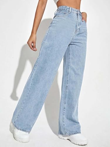 Image of KOTTY Women's High Rise Wide Leg Jeans|Cotton Blend Straight Fit Denim|Trendy Comfortable Casual Wear