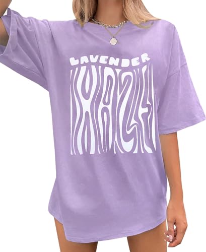 Country Music Shirt Women Oversized Concert T Shirt Lavender Graphic Fans Top Music Lovers Loose Y3K Causal Short Sleeve Tops-Purple C1 MM