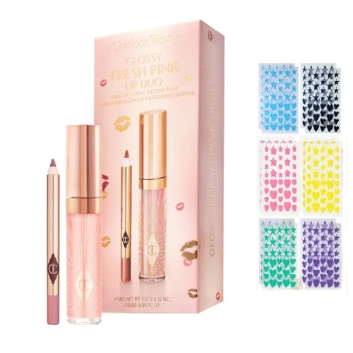 NAPH Charlotte.Tilbury Mini Glossy Pink Lip Gloss + Lip Liner Set (Fresh Pink) + Bonus Acne Patch (36 Pieces)