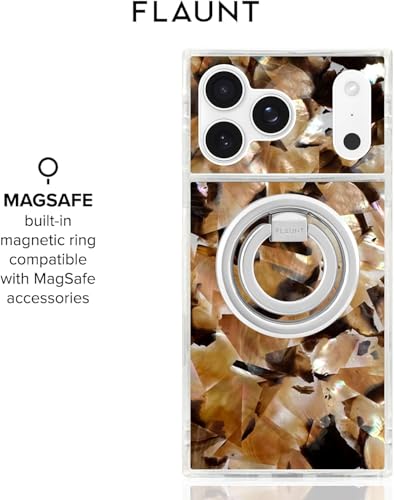 Image of FLAUNT Official Square iPhone 17 Pro Max Case - Brown Abalone | Phone Cover for iPhone 17 Pro Max - Compatible w /MagSafe and Wireless Charging - Drop-Tested Shockproof Designer Hard Cover