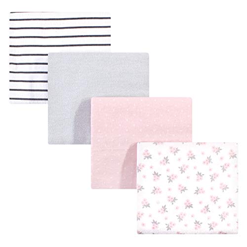 Image of Hudson Baby Unisex Baby Cotton Flannel Receiving Blankets, Gray Pink Floral, One Size
