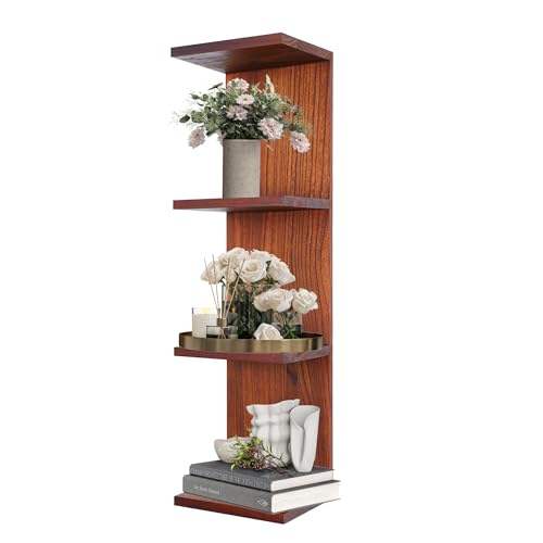 4 Tier Wall Shelf Unit,Vertical Column Lack Shelf for Room Decor,Walnut - image 1