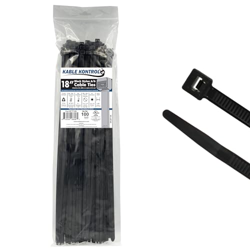 Kable Kontrol Cable Zip Ties, 18 Inch, 100 Pcs, HD 120lbs Test, Black