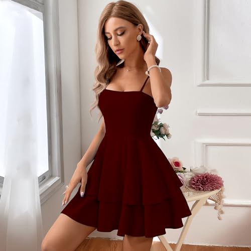 Image of utcoco Womens 2025 Summer Casual Spaghetti Strap Mini Dress Bow Tie Back Cut Out Tiered A-Line Boho Sundress