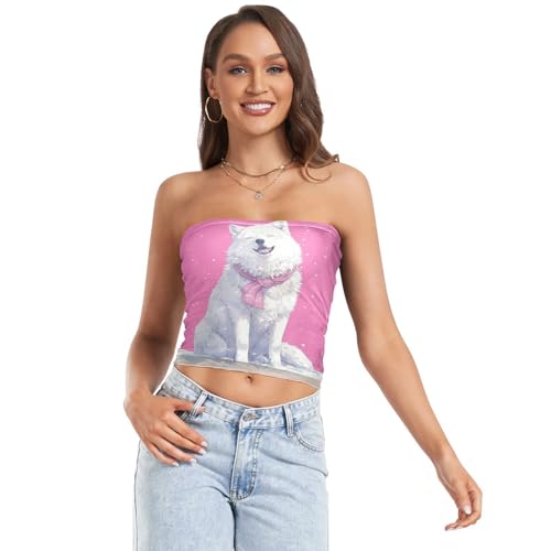 Excited Wolfs Pink Womens Tube Tops with Mesh Strapless Tube Bra Tub Top Bra for Teen Girls Nursing