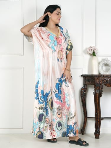 Image of Women's Printed Satin Blend Kaftan Nighty /Nightgown /Nightwear /Maxi WSR-185
