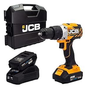 JCB 18V Brushless Cordless Combi Drill, 2X 2.0Ah Battery, Fast Charger, Variable Speed & LED Light, Belt Clip, 20+3 Position & 13mm Keyless Chuck, Power Tool Case, 3 Year Warranty