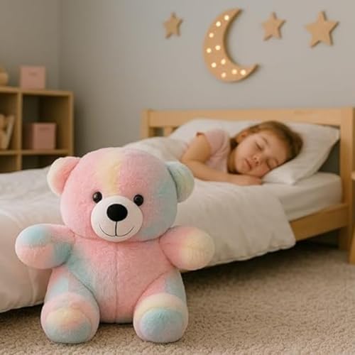 Image of Super Soft Rainbow Teddy Bear Stuffed Toy Fluffy Multicolor Plush Doll with Cute Expression Ideal Gift for Children Toddlers Decoration Playtime Buddy Plush Collectors(30 CM)