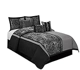 BEDnLINENS 7 Piece Comforter Set Queen - Gray Jacquard Fabric Patchwork - Peony Bed in A Bag Queen Size - Breathable & Long-Lasting - Includes 1 Comforter, 2 Shams, 3 Decorative Pillows, 1 Bedskirt