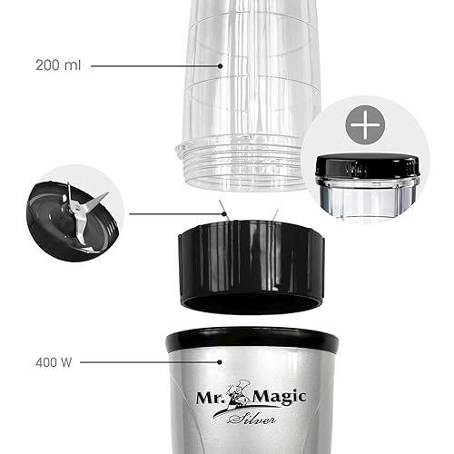 GOURMETmaxx Smoothie Maker incl. Taza para Llevar | Mini Batidora con 8 programas, sin BPA | Taza apta para lavavajillas y a prueba de fugas | 400 W [Edición Plata]