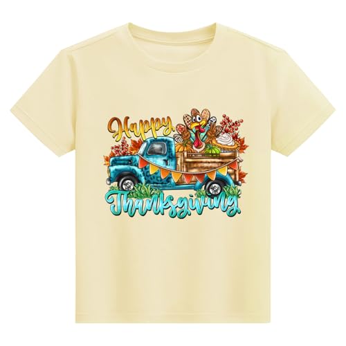 Kids Thanksgiving Shirt Funny Turkey Truck Graphic Boys Girls Thanksgiving Outfits Clothes 2-7 Years