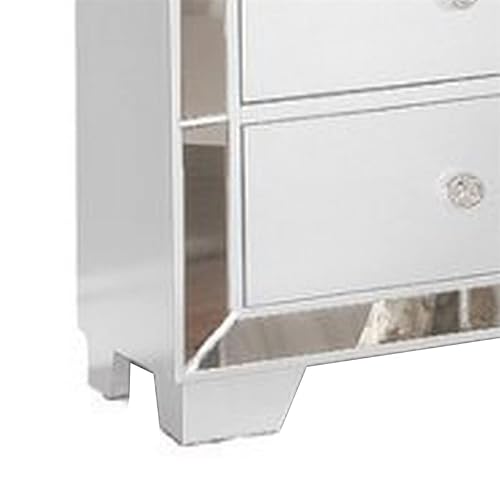 Benjara Eli 23 Inch Modern Wood Nightstand, 2 Drawers, Mirrored Edges, Clean White #TOP5