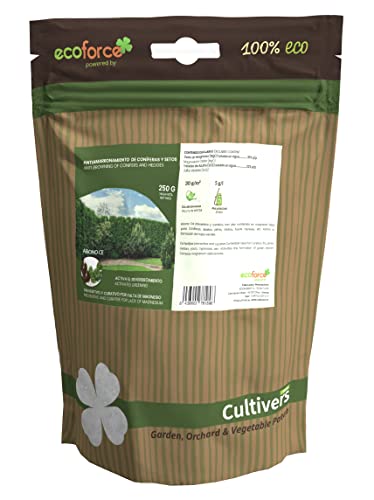 CULTIVERS Antiamarronamiento Coníferas y Setos de 250 g. Abono Ecológico Preventivo y curativo contra Amarilleamiento y Amarronamiento ideal para Coníferas, Abetos, Pinos, Cedros Tuyas Cipreses, etc