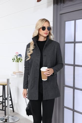 Trench Coat for Women Casual Solid Color Long Sleeve Single Breasted Button Up Collar Pocket Woolen Jacket3