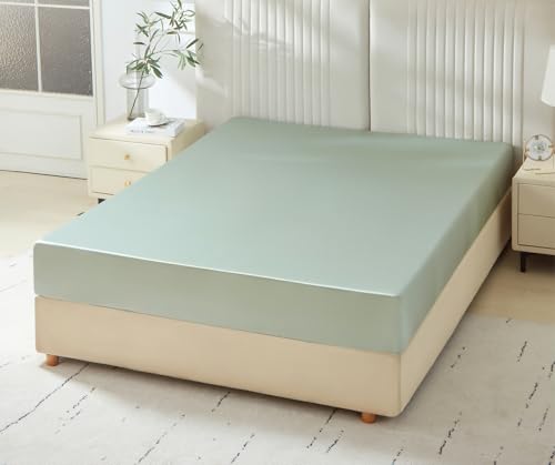 Mulberry Park 100% Pure King Silk Fitted Sheet 22 Momme 6A Mulberry Silk Bed Sheets with 16" Deep Pocket - Breathable, Ultra-Soft, Seamless - Sage
