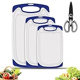 Set 3-teilig Innovatives Schneidebrett,Kunststoff-Schneidebretter, Küchen-Schneidebretter, größere Schneidematte, wendbar, leicht, kein BPA, spülmaschinenfest (Blue)