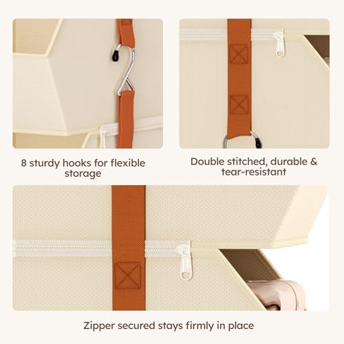 Homsorout Hanging Closet Organizer 4 Tier - Clothes Hanging Shelves, Space-Saving Closet System, Fabric Storage Bins Bedroom Organization, Collapsible Baskets for Home, Dorm, Rv, Beige - Image 8