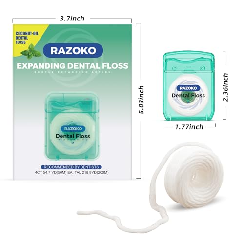 RAZOKO Zahnseide mit Kokosöl - Expandierende Zahnseide für Große Zahnzwischenräume (4 x 50m, Pfefferminz) – Bild 3