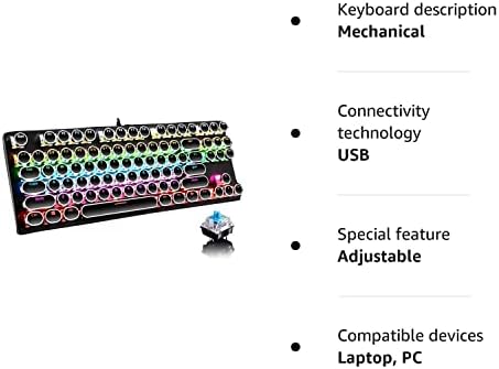 Gaming Keyboard,Retro Punk Typewriter Style,Mechanical Keyboard Blue Switch with 9 True RGB Backlight Modes,Gaming and Office use (black)