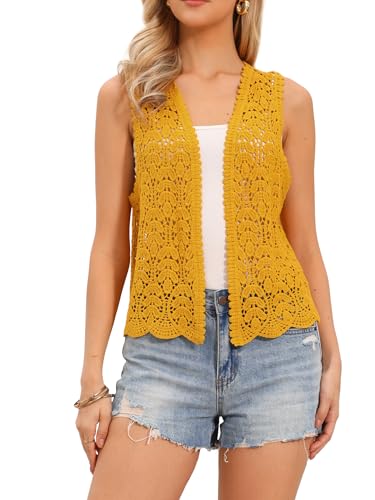 Image of Allegra K Women's Floral Crochet Hollow Out Sleeveless Open Front Boho Vest Cardigan