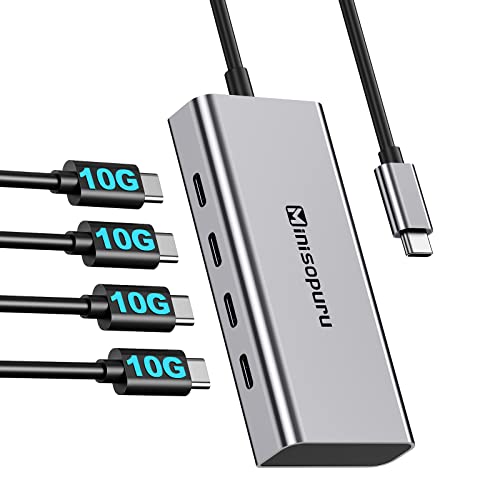 Image of Minisopuru 4 Ports USB C Hub - 10Gbps USB Hub for Laptop, USB Hub Multiport Adapter, USB C Adapter for MacBook Pro, MacBook, MacBook Air, iPad, Surface Pro, Chromebook. (No Charging /Video Transfer)
