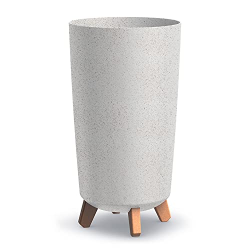 Vaso per Fiori piante Tondo Gracia Tubus Slim ECO WOOD Decorativo in Plastica e Legno cm da Interno Esterno Ø24x45 cm Tondo Bianco Design Moderno 19 Litri