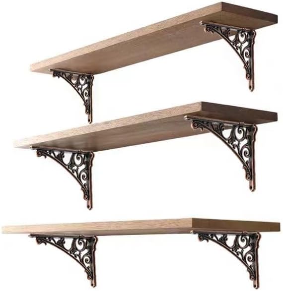 Decorative Shelf Bracket 8 inch, Antique Copper Brackets for Shelving, Heavy Duty Vintage, DIY Projects, Hardware Included, 2 Pack, 7.87x5.6x1.73 inch,Baroque Style