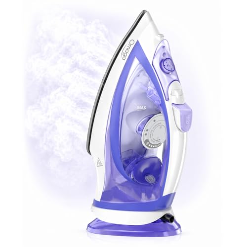 OMAIGA Cordless Steam Iron for Clothes, 1550W 2-in-1 Cordless and Corded Iron with Rapid Heat, Ceramic Soleplate, 3-Way Auto-Off, 12.85 oz Water Tank, Lavender