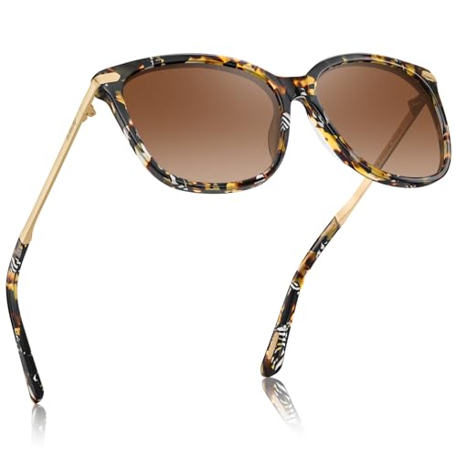 AVAWAY Classic Polarized Sunglasses Womens UV 400 - Trendy Square Designer Sun Glasses with Acetate Frame and Metal Arm