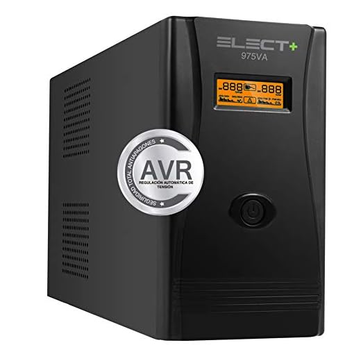 E-NUC Elect + UPS 975VA/550W VA Sistema SAI EL0002 (12V/9Ah, 2 Bases Salida, Protección Cortocircuito, Renovación Automática, Pantalla LCD) – Negro