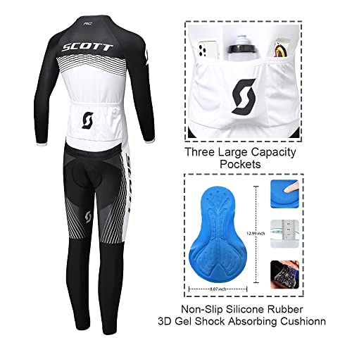 Foto von Linarun Herren Fahrradtrikot Set, Fahrradbekleidung Langarm + Trägerhose mit Sitzpolster aus Atmungsaktiv, Schnell Trockend Polyester für Radsport