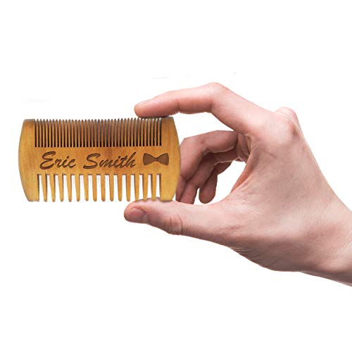 Custom Engraved Wooden Beard And Mustache Comb - Personalized Grooming Wood Brush Gift With Dual Action Teeth For Men, Guys, And Him #TOP2