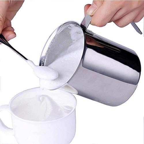 MonLiya 14 Oz Milk Frother Handheld Hot Chocolate Maker Milk Steamer Latte Machine Coffee Stirrers Drink Mixer Stainless Steel Milkshake Maker French Press Foam Maker Coffee Pot - Thumbnail 2