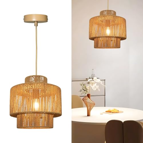Aulaiyi Hängelampe Rattan Ø32cm, Boho Pendelleuchte Esstisch mit E27...