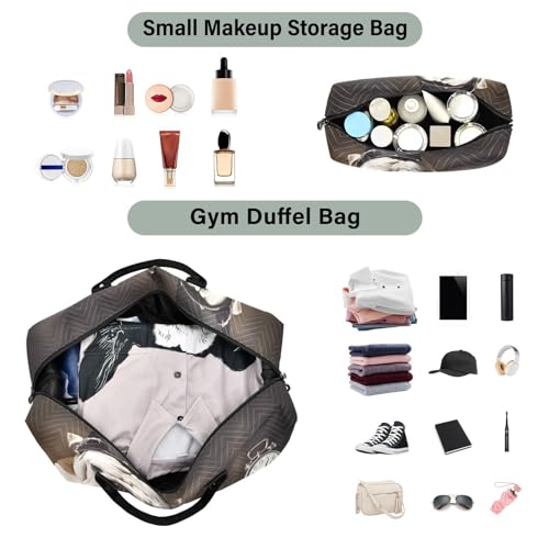 Large Travel Duffel Bag, Books Hat Pug Dog Clock Sport Tote Gym Bag, Shoulder Weekender Overnight Bag for Women Men, Carry On Luggage with Toiletry Bag4