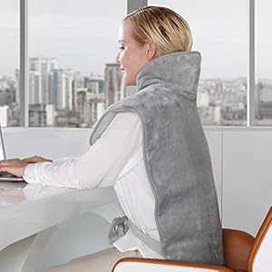 Heizkissen für Rücken Nacken und Schultern, 6 Stufen Temperatur Waschbar mit 1.5H Abschaltautomatik und schneller Heiztechnologie Überhitzungsschutz, 60 * 90 cm(hellgrau)