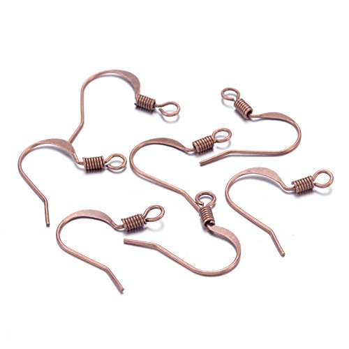 Kissitty 100Pcs Nickel Free Red Copper Brass French Styles Fish Earring Hooks 15mm Flat Sides Coil Earwires with 2mm Loop for Dangle Earring Jewelry Making