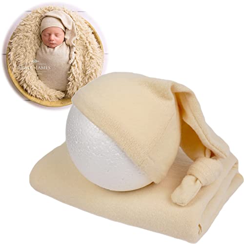 Zeroest Newborn Photography Wraps with Hat Baby Photo Outfit Girl Stretch Blanket Infant Boy Props for Baby Photo Shoot (Beige)