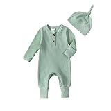 Twopumpkin Newborn Baby Boy Knit Onesie Ribbbed Romper Newborn Coming Home Outfit Infant Fall Winter Clothes with Hat (Cute Ribbed Mint Green, 6-12 Months)