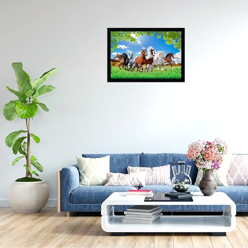 Image of Indianara Vastu Running Seven Horse Painting With Frame 20 Inches X 14 Inches (Style 13)