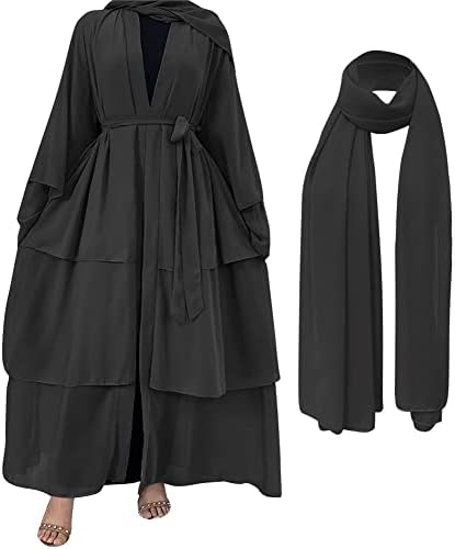 Abayas for Women Muslim Dubai Dress Solid Loose Fit Long Cardigan Islamic Kaftan Robe Open Front Maxi Length