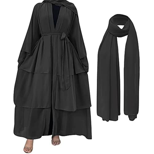 Muslim Abaya Dress for Women - Long Sleeve Islamic Dubai Abaya Cardigan Robe - Middle East Prayer Dress with Hijab