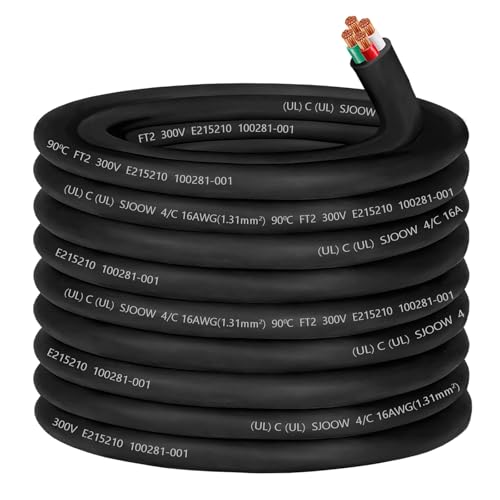 16/4 Wire SJOOW 16 AWG 4 Conductor Control Cable,16 Gauge 300V SJOOW Wire 4 Conductor OFC 16 AWG Cable for Portable Light/Mini Split Air Conditioner HVAC/Heat Pump/Speaker Systems/Light/Trailer-100ft