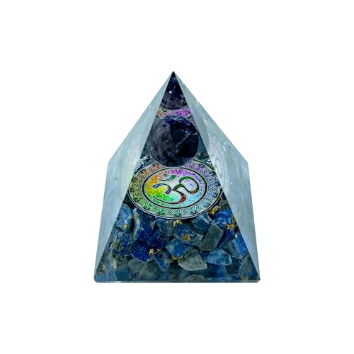 Image of Om Lapis Lazuli Ball Pyramid | 3-Inch | Sacred Om Symbol Pyramid with Lapis Lazuli for Meditation, Wisdom, and Spiritual Growth