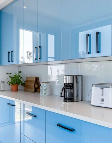Image of ONETON Glossy Sky Blue Contact Paper Decorative Self Adhesive Counter Top Peel and Stick Wallpaper for Kitchen Cabinets Shelf Drawer Liner Desk Dresser (Sky BLU Glossy WP, 24x120 inch)
