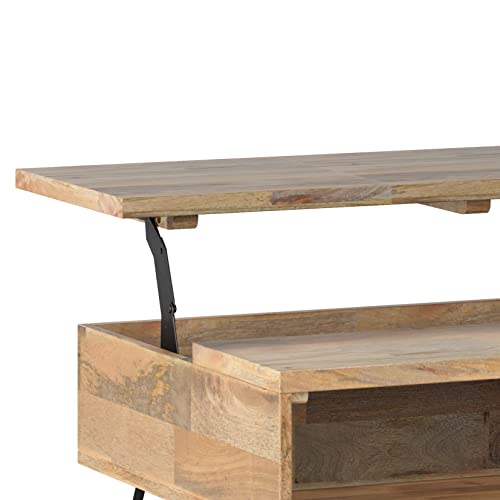 Image of SIMPLIHOME Hunter 36 inch Wide Solid Mango Wood Coffee Table in Natural