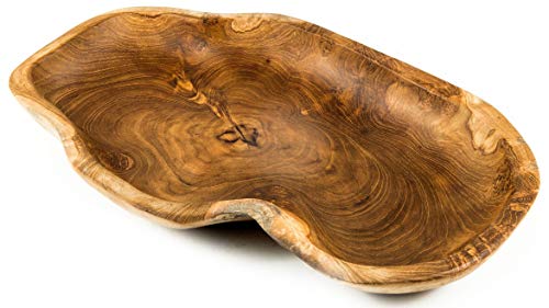 Windalf Große Natur Holzschale SULIA 40 cm Obstschale Brottablett Tischdeko Holztablett Handarbeit Teakholz