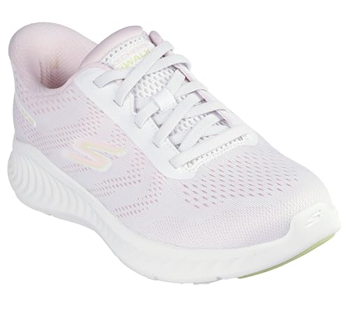 Skechers Women's Go Walk Now Khloe Trainers, White Textile Pink Trim, 9 US