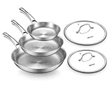 VEDNHOL Titanium Pans set with 2Lids,8+10+12Inch Pure Titanium Hammered Upgarde Pro Non-Toxic Skillet for Cooking, PFAS/PFOA/PTFE Free Cookware, Dishwasher&Oven Safe, Kitchen Induction Compatible