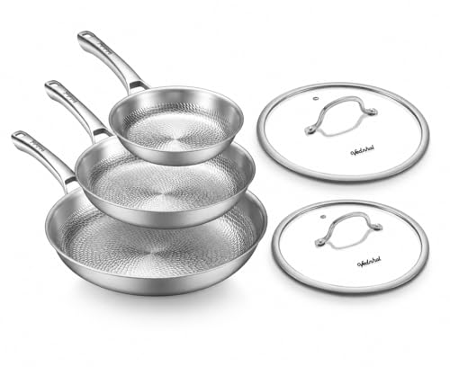VEDNHOL Titanium Pans set with 2Lids,8+10+12Inch Pure Titanium Hammered Upgarde Pro Non-Toxic...